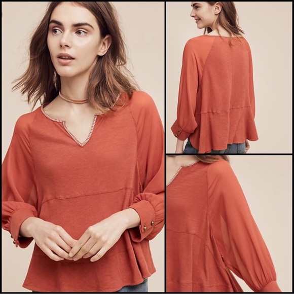 Anthropologie Akemi + Kin Fenn Dolman Sleeve Top Sz XS Rust Pheasant Boho - Picture 1 of 9